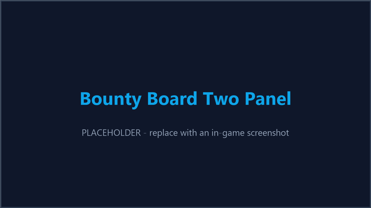 The two-panel Bounty Board page: Ready to turn in section, an accepted contract's live X/Y progress, and the Board/My Bounties tab split.