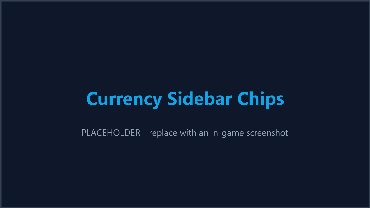 The sidebar currency chips (or the Mastery page's currency header) showing live balances.