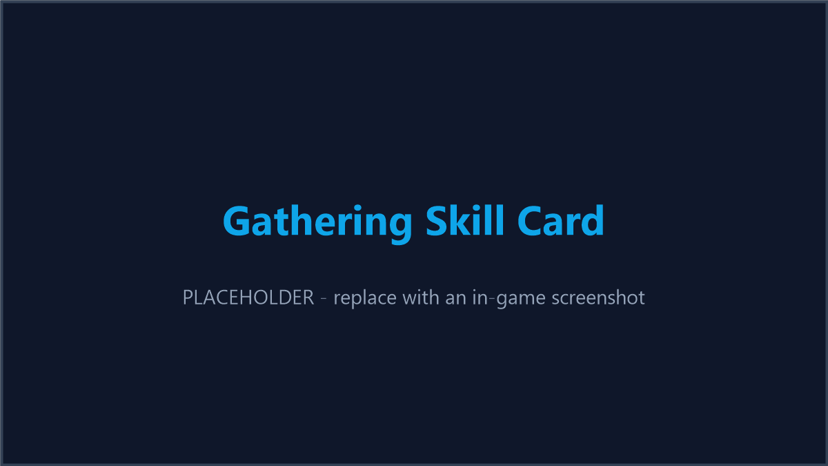 A Mining or Fishing skill card mid-progress in the /xp overview, showing the level, progress bar, and buff labels.