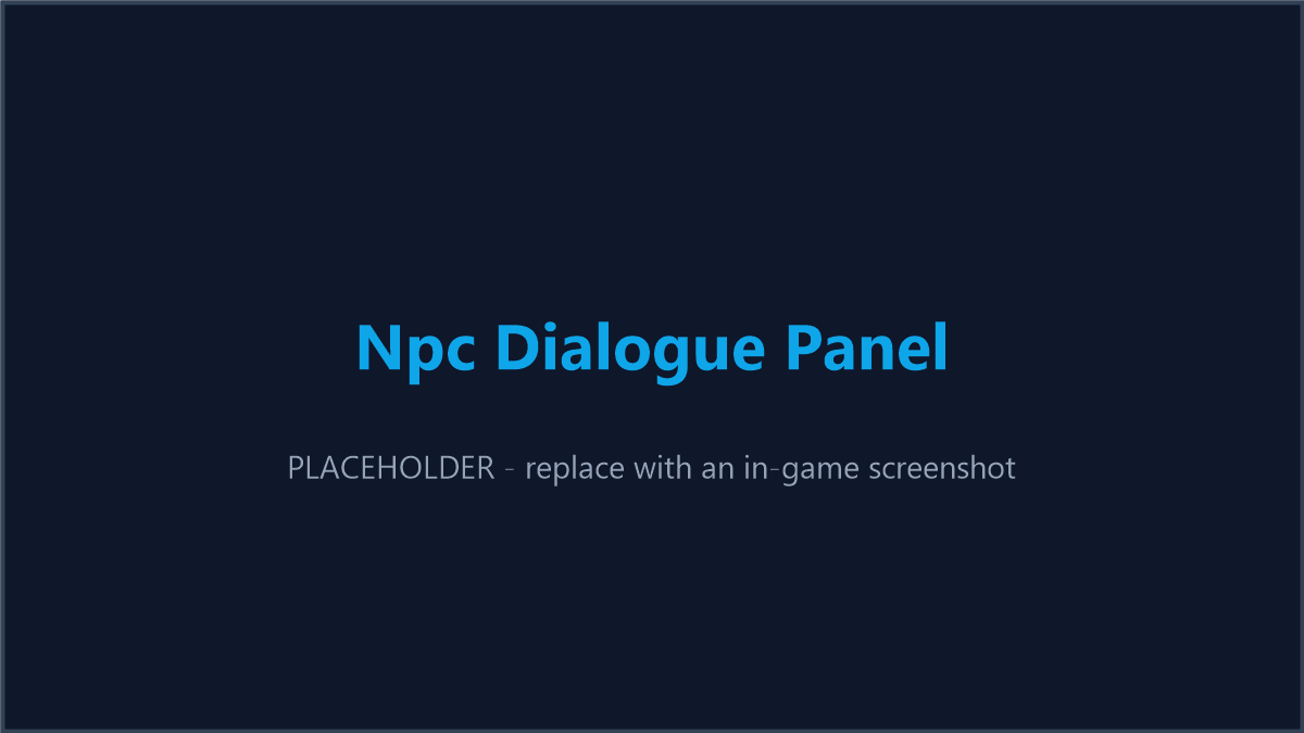 An NPC dialogue panel mid-conversation: the greeting line on the left and a set of branching options on the right, including at least one Accept-styled option.